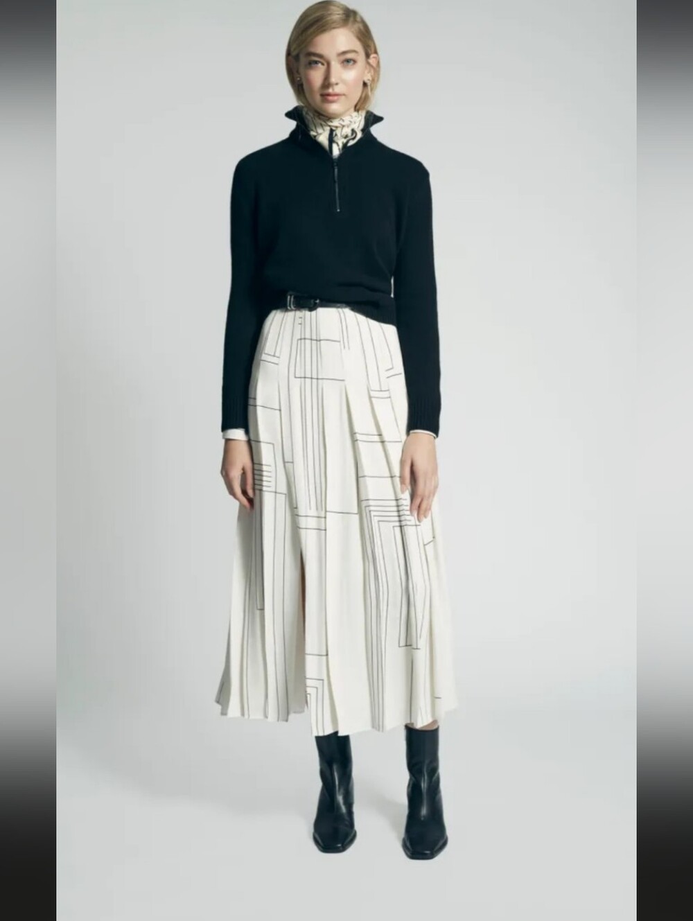 Lafayette 148 Architectural-Print Pleated Skirt Size 10 EUC